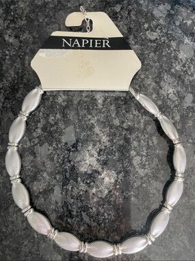 Napier Silver Textured Link Collar Necklace